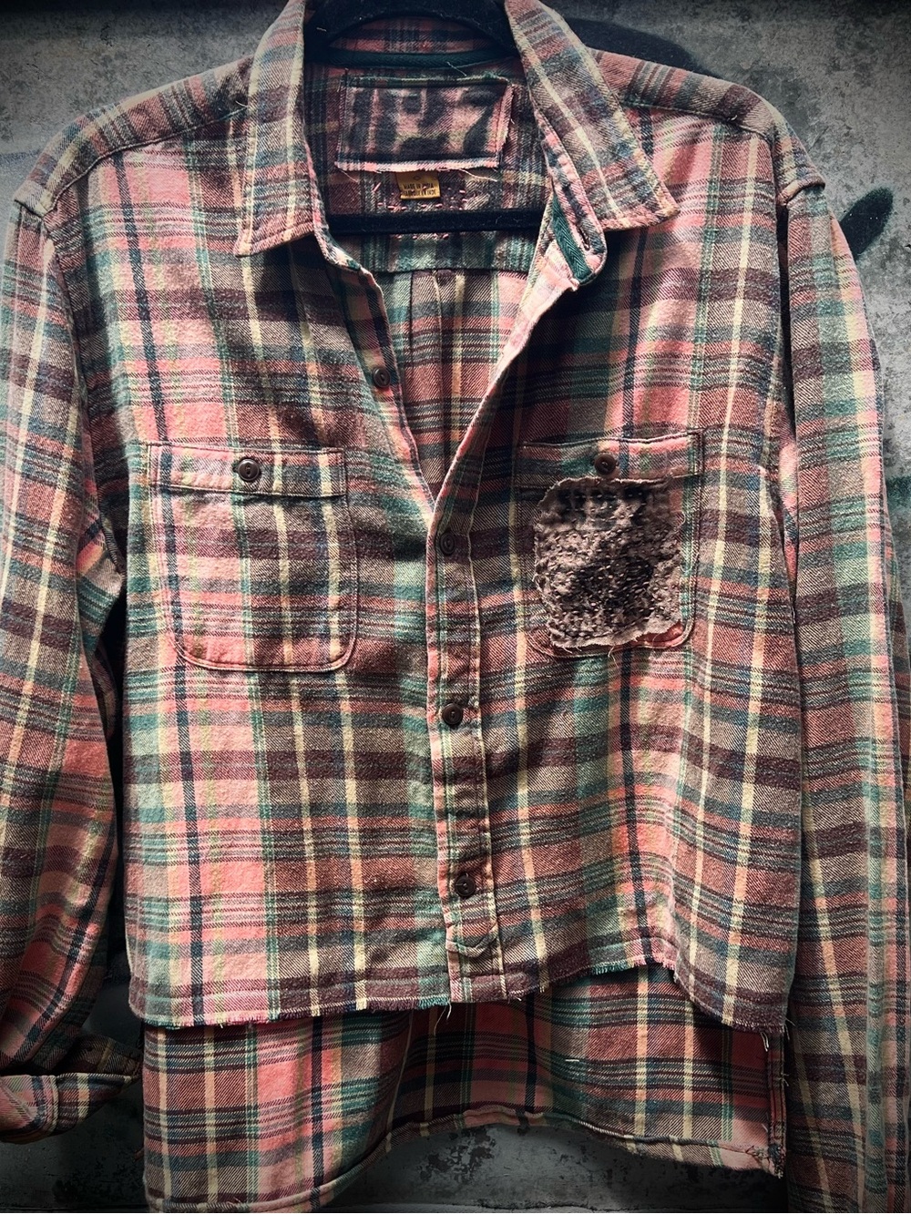 Plaid Cropped Flannel Shacket - Pink & Green